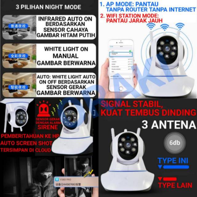 V380 PRO Ip Camera 2Mp FULL HD 1080P Wireless Indoor All Day Colorfull Night Mode Berwarna Cctv Wireless