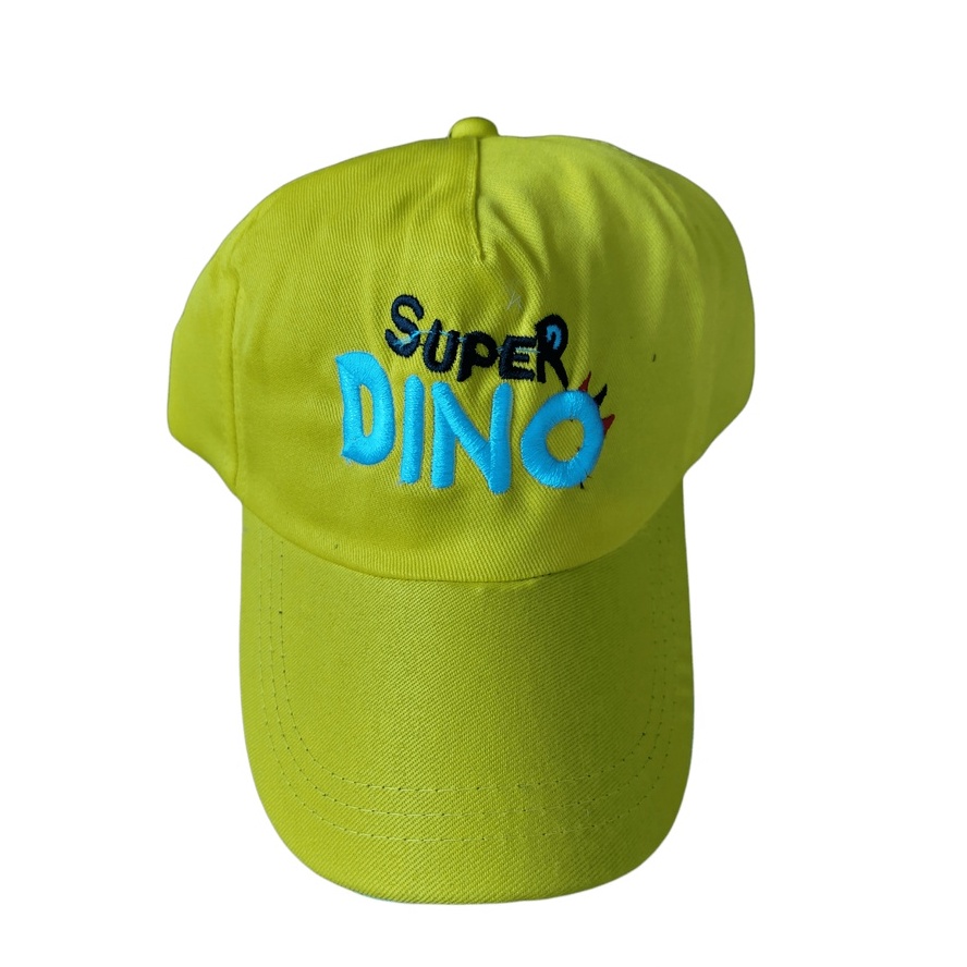 Topi Baseball Anak Bordir Lucky / Just Do It / Super Dino / Sunny Day Usia 2-10 Tahun Laki Perempuan Imut Lucu Kualitas Premium-Topi Sperdino Kuning