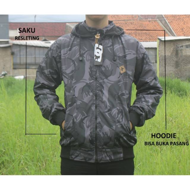 JAKET DC BB ARMY LORENG ABU TUA HITAM / PRIA WANITA