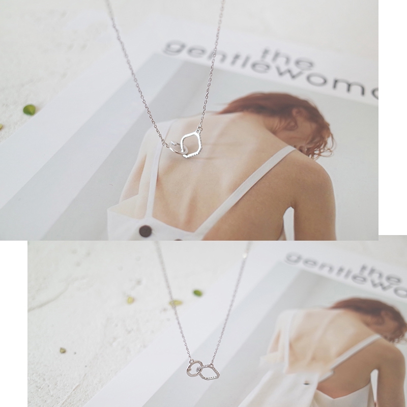 Kalung Liontin Necklace Kotak Lingkaran Dering Ganda Saling Bertautan Geometri Perhiasan Necklaces