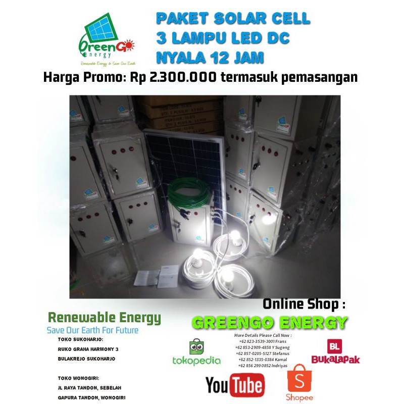 Paket Lampu Tenaga Surya Solar Cell 3 Lampu