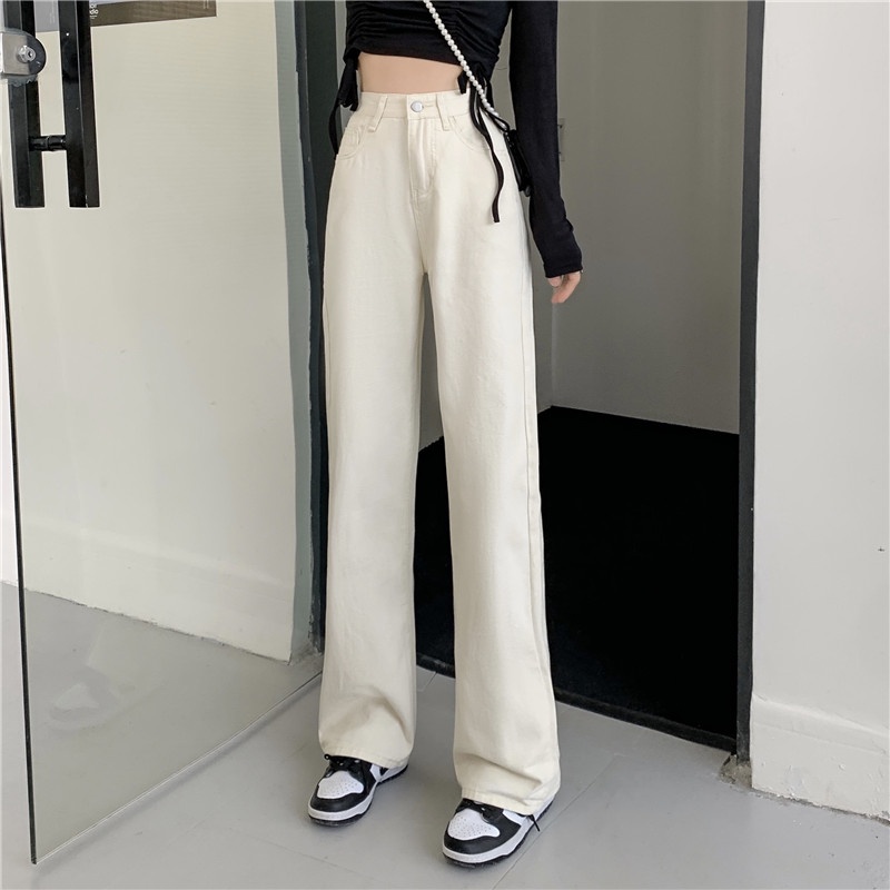 JEANS HIGHWAIST PANTS DENIM BLACK/BLUE/APRICOT/WHITE LOOSE KOREA