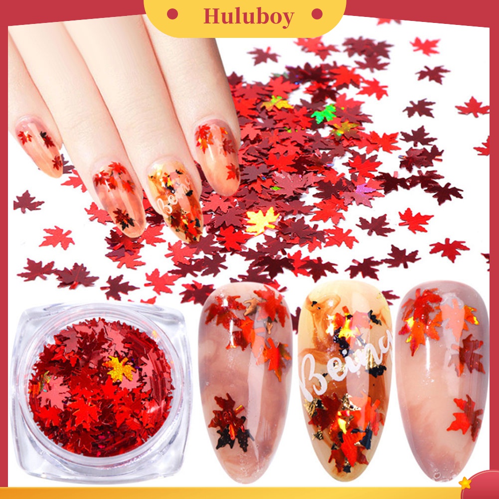 Huluboy Huluboy♡ Payet Glitter Bentuk Daun Maple Warna Gradasi Untuk Dekorasi Nail Art