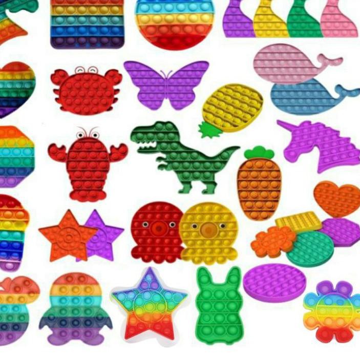 ☎ Pop It Push it Pelangi Rainbow Unicorn Among US Round Fidget Spinner Push bubble stress kids popit
