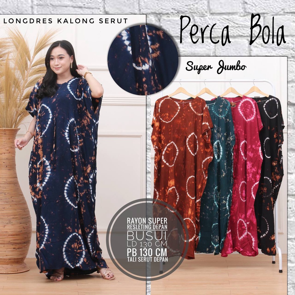 Daster Longdres Lowo Perca Bahan Rayon Motif Tiedye Resleting Depan