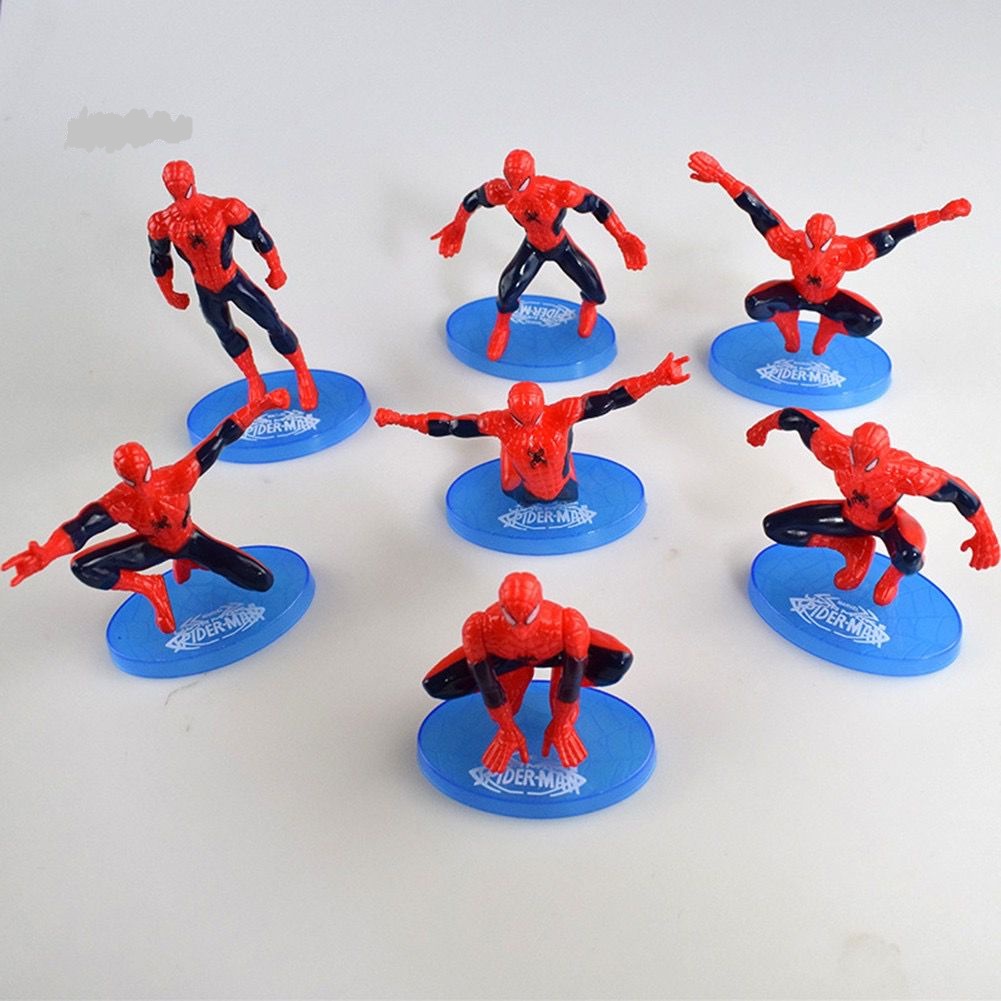 &lt;^ SJA ^&gt; Spiderman 1 Set isi 7 pcs Hiasan Pajangan Topper Kue / Pajangan Mainan Spiderman