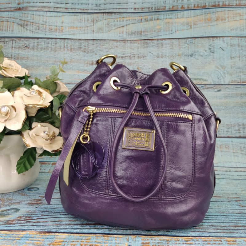 Tas Coach Poppy Original/ Tas Kulit Mantul Ungu/ Bucket Bag Purple/ Tas Serut Wanita Cantik/ Tas Pre