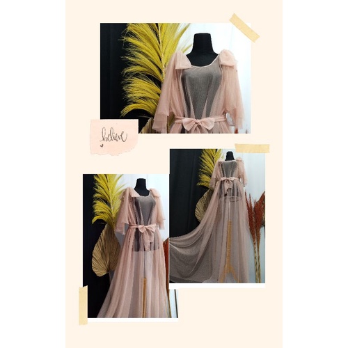 Calendula dress tile tille polos pita lengan trompet / trump plain tulle dress / outer dress hamil maternity pesta tile polos model cinderella