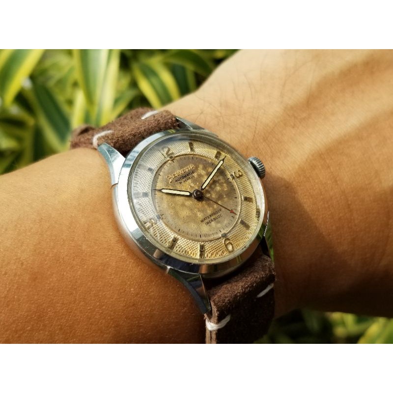 Original RARE Vintage 50s Helvetia Watch automatic Military tropical honeycomb Dial Cal. 837