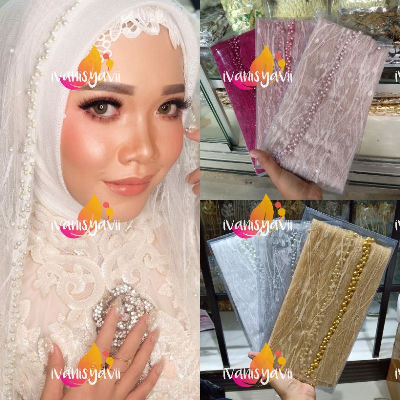 KERUDUNG PENGANTIN/ JILBAB VEIL MUTIARA KOMBINASI AKAR