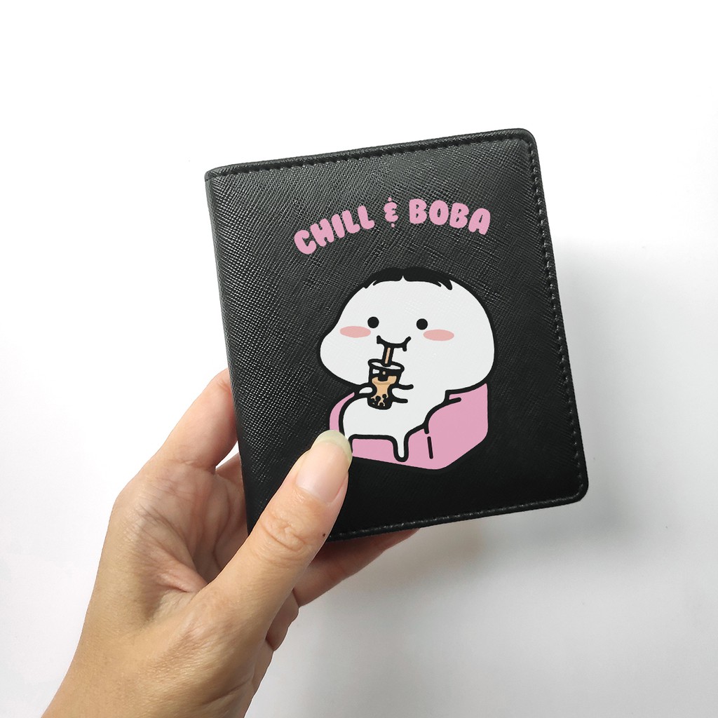 dompet bi fold 6 kartu custom gambar bahan saffiano leather pink hitam navy