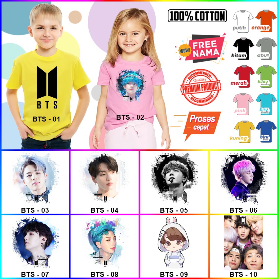 Baju Kaos ANAK DAN DEWASA BTS COUPLE (FREE NAMA)