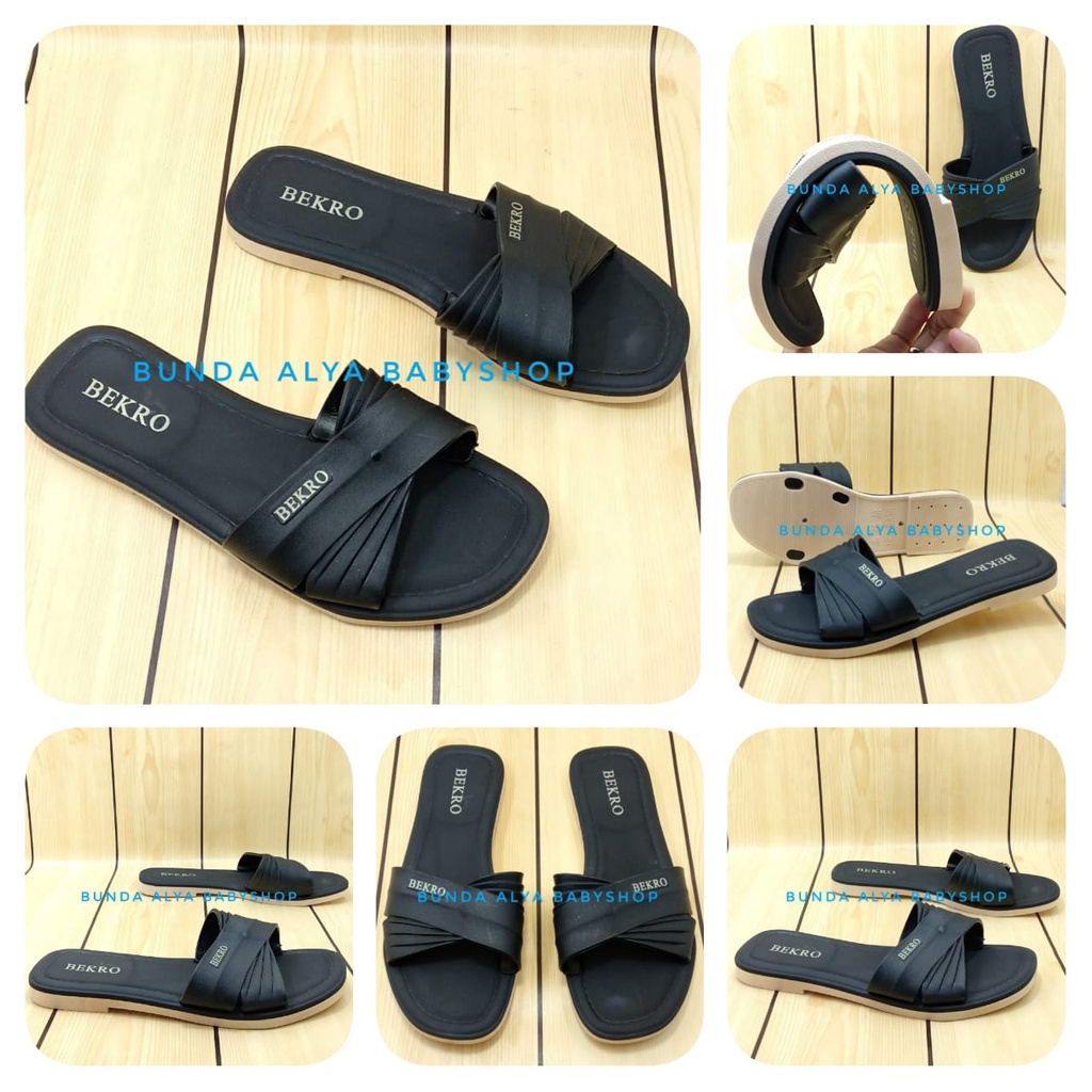 Sandal Wanita Slop Polos Warna Hitam Ukuran 37 Sampai 40 - Sandal Dewasa Flip Flop Anti Slip - Sandal Casual