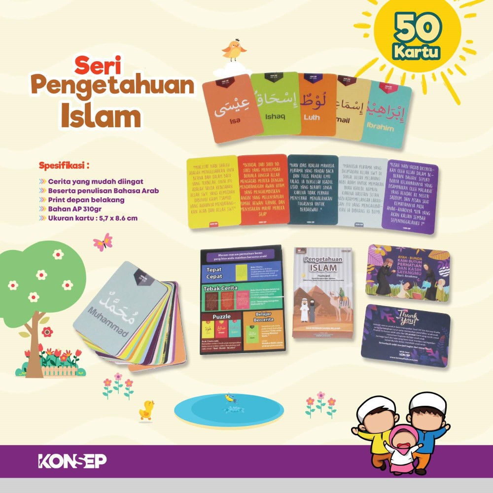 Flash Card Pengetahuan Islam - Kartu Belajar Anak Bergambar - Konsep Studio Original