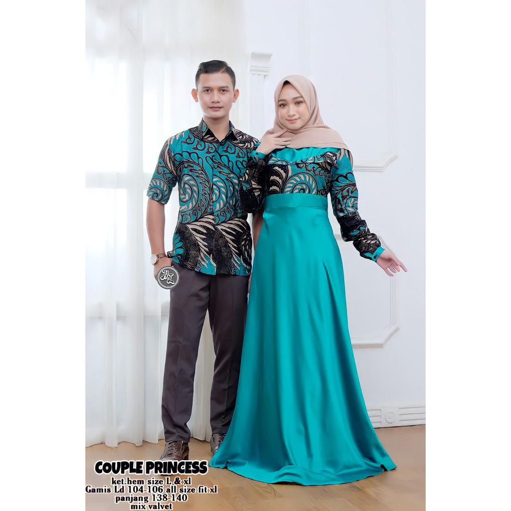 Batik couple keluarga modern terbaru set couple batik keluarga gamis jumbo Valvet user biru termurah di shopee / Baju batik-Couple H biru
