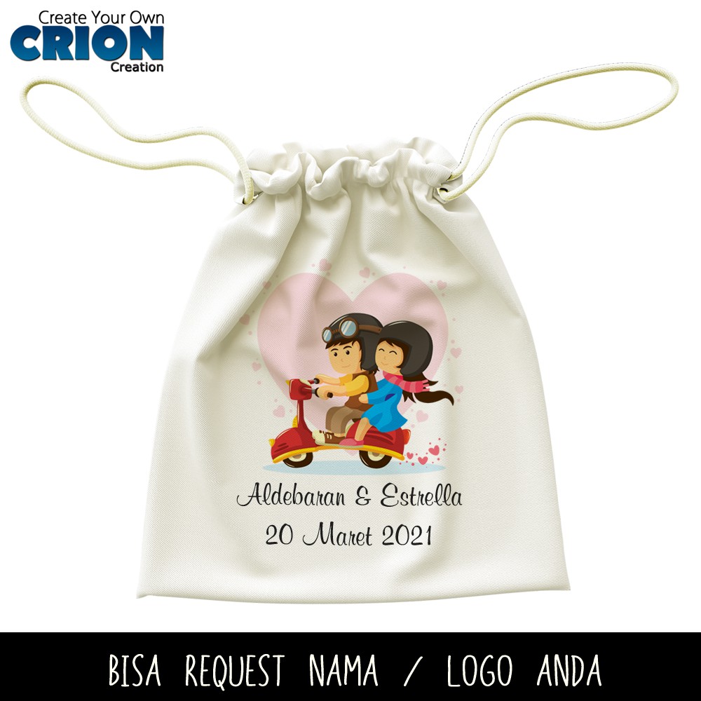 Pouch Serut Bisa Custom - Wedding Vespa - Souvenir/Hadiah - By Crion