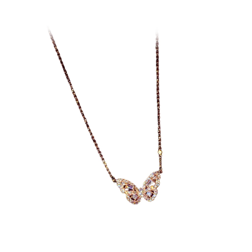 Hu Hu Hu Hu Hu Alat Bantu Pasang Kacamata♡ Kalung Rantai Dengan Liontin Kupu-Kupu Warna Emas Aksen Kubik Zirkonia Untuk Wanita