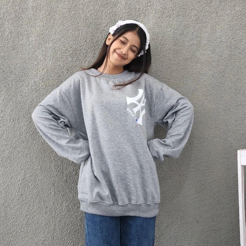 Sweater NYCH Crewneck Basic Oversize Wanita Lengan Panjang Fleece Premium