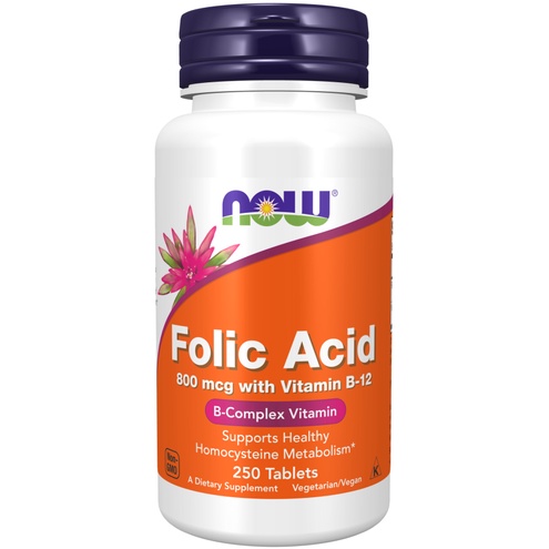 NOW FOODS Folic Acid 800 mcg with Vitamin B-12 250 tablet Asam Folat Vit Suplemen Kehamilan