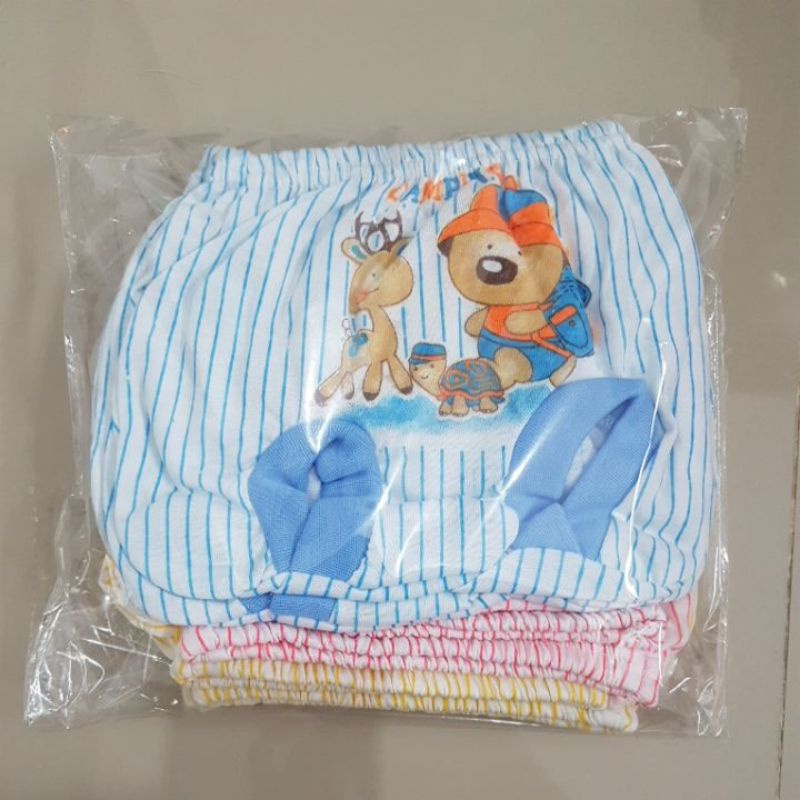 3 pcs celana kacamata bayi motif Salur / celana pop baby putih sablon print / celana kodok Salur, bahan Pe Polyster