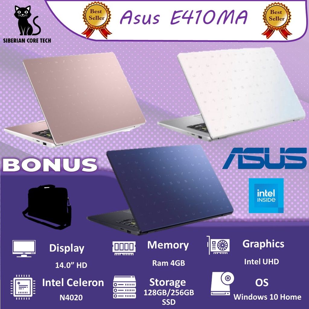Laptop Asus E410MA Intel N4020 4GB/128SSD W10+OFF365 1YR 14.0 MOTIF (NEW DESIGN)