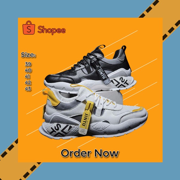 Sepatu Sneakers Pria Murah Warna Hitam Putih Kuning Ukuran Size 39 40 41 42 43