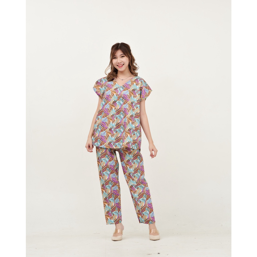 IZANY Piyama One set  Korean allsize Celana Panjang / Set Cel / Daily Set-KOREAN BRASILIA PURP