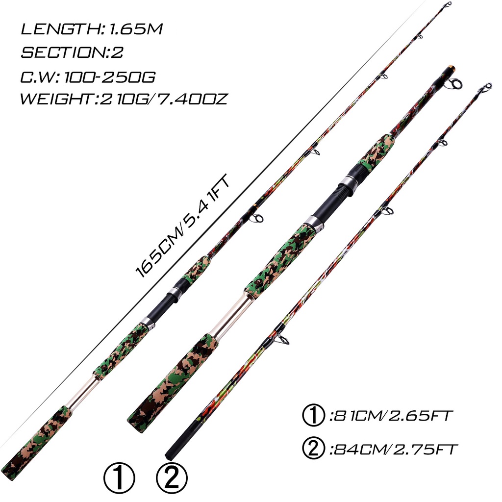 Joran Pancing Serat Karbon Pancing Berputar Kualitas Tinggi EVA Menangani 2 Bagian 1.65 M Baitcasting Pancing Perahu Memancing untuk Air Asin Air Tawar Sungai Danau