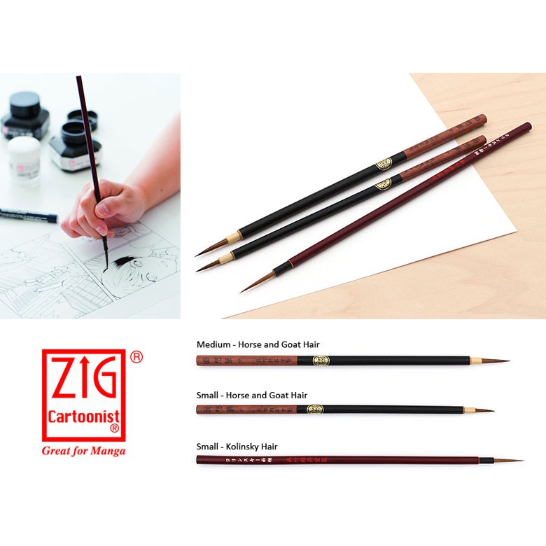 Kuretake Zig Cartoonist Menso Brush - Small, Medium, Kolinsky Small