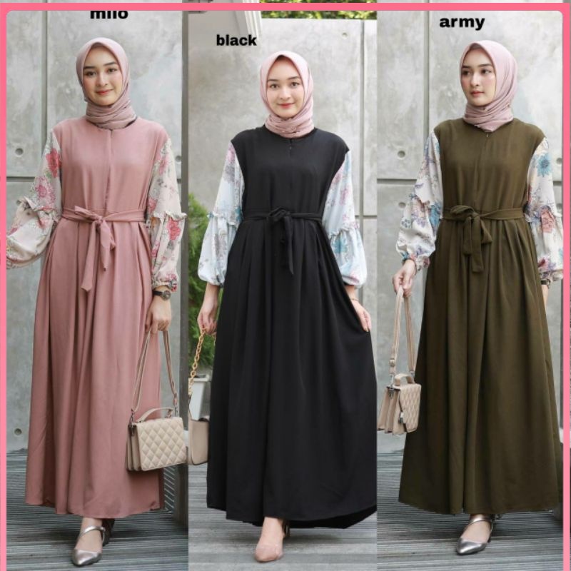 ⭐ model baju lebaran 2022 gamis ycras berkualitas milo dark purple pink navy maroon army black - gam