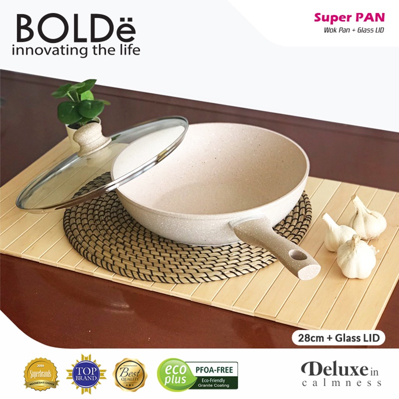 BOLDe Wajan + Tutup Kaca / Super Pan Wok + Lid Glass Beige 28 cm