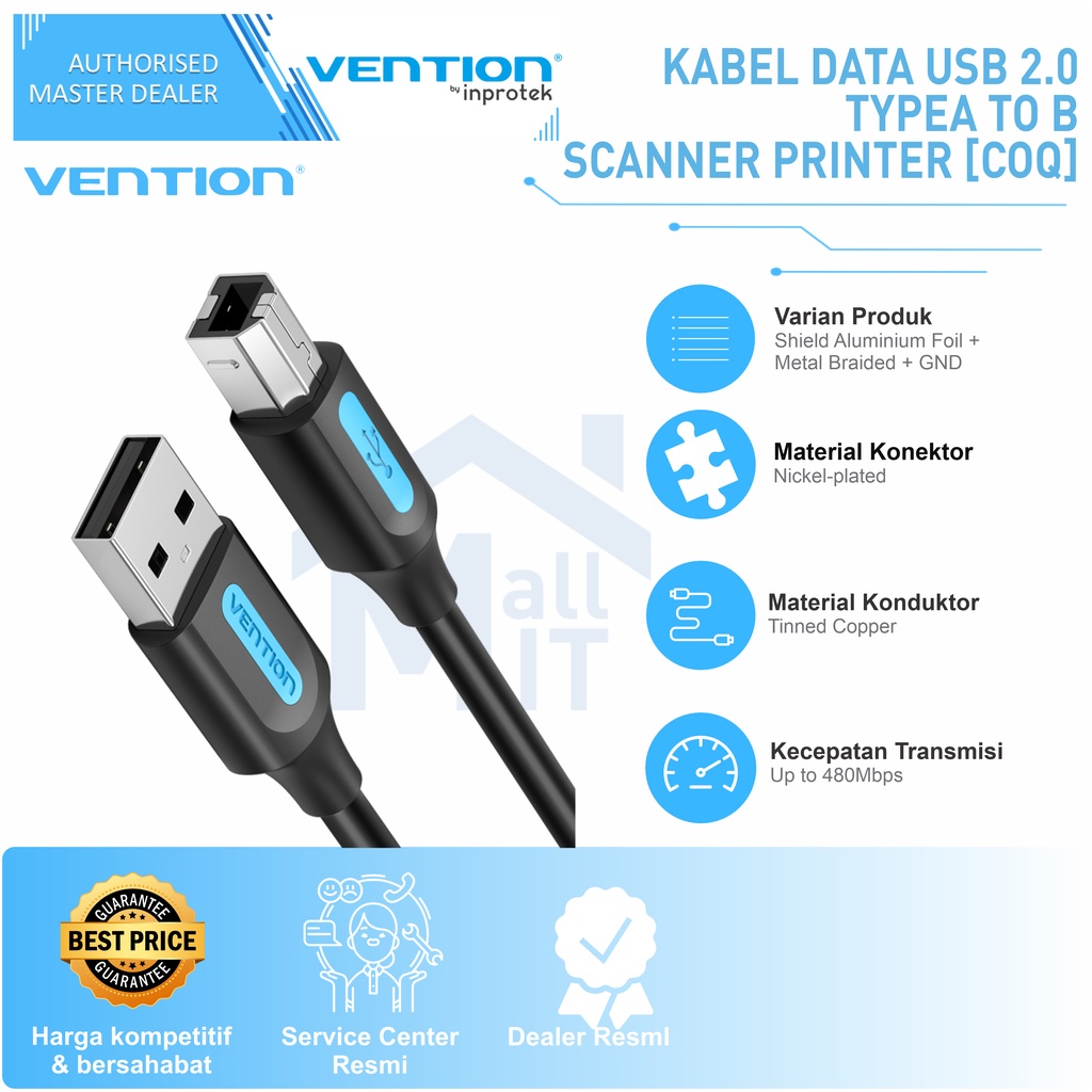 ( Bisa Cod ) Vention Kabel Data USB 2.0 A to USB B Male speedy Scanner Printer COQ