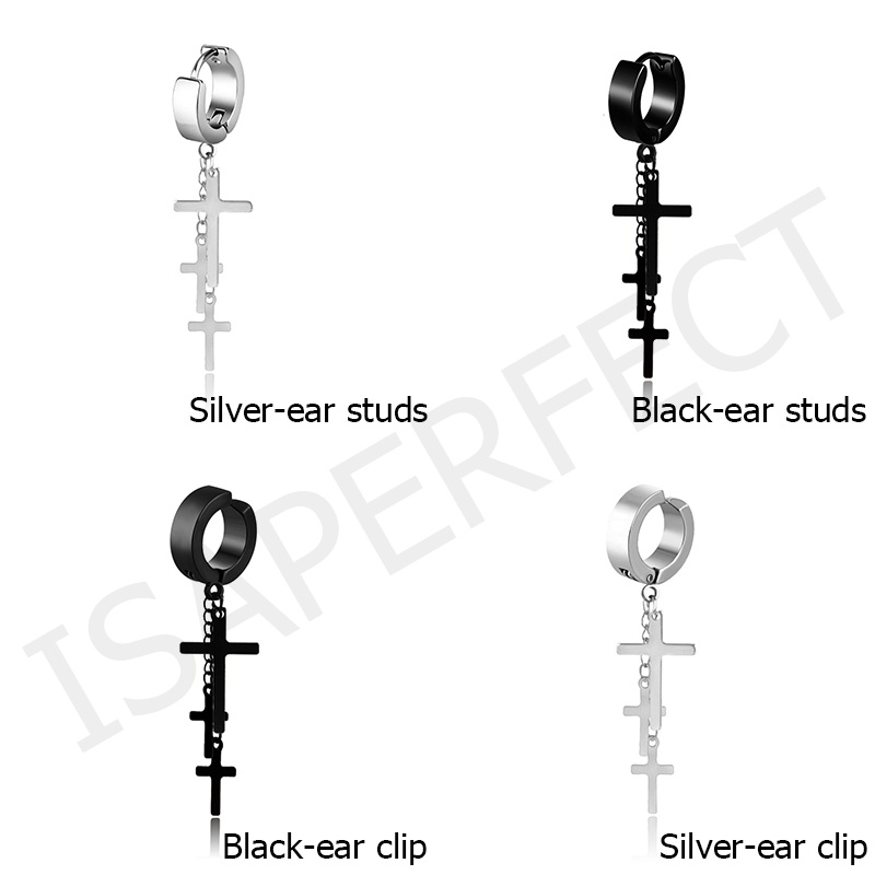 One Piece Versi Korea Stainless Steel Punk Anting-Anting Pria Cross Rumbai Anting-Anting Tanpa Tindik Telinga Klip Cincin Tren Anting-Anting