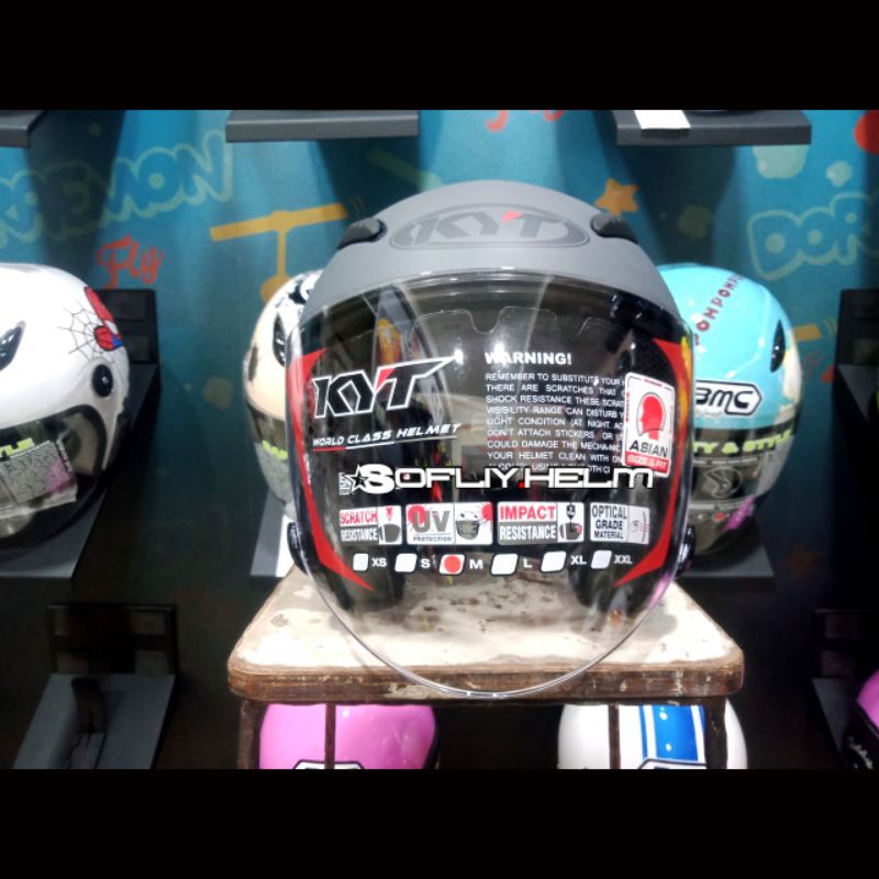 HELM KYT GALAXY FLAT R SOLID GREY MATT DOUBLE VISOR HELM KYT GALAXY FLAT R GREY DOFF HALF FACE-2