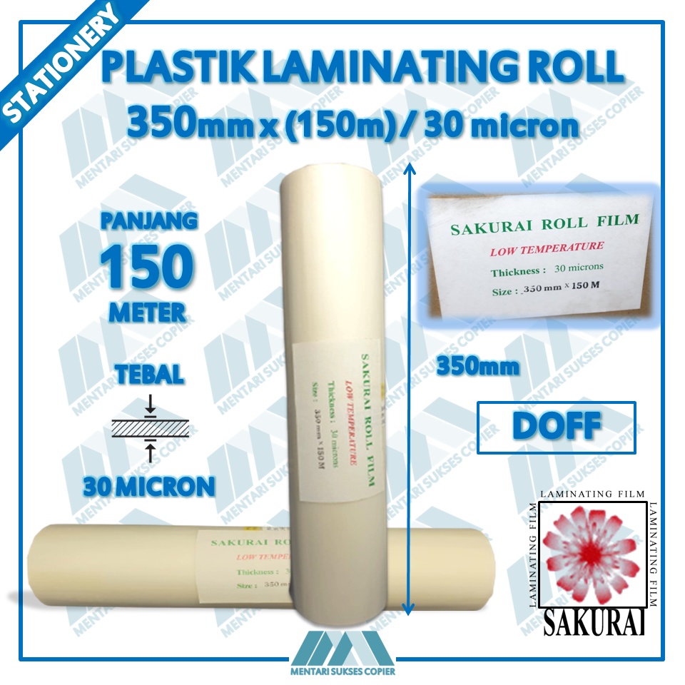 PLASTIK LAMINATING FILM ROLL SAKURAI DOFF 350 MM X 150 M 30 MICRON
