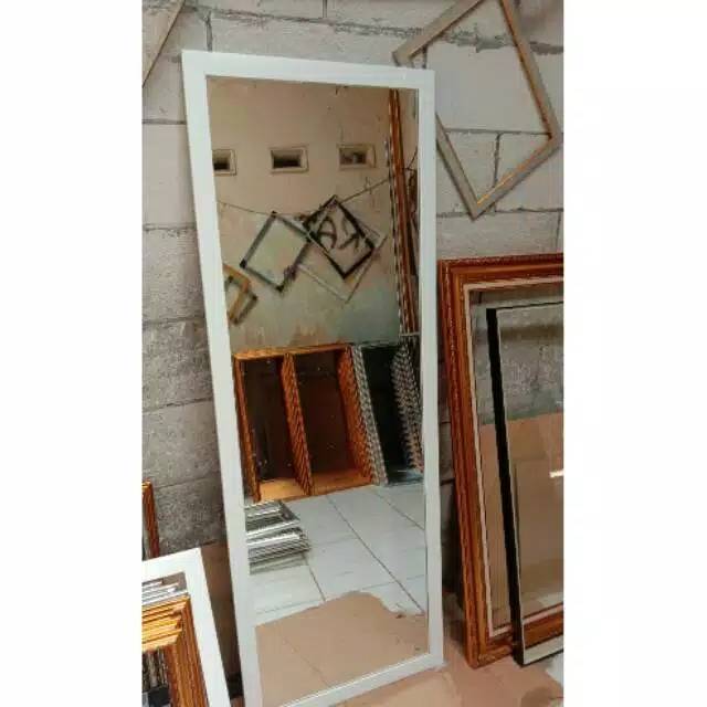 Cermin Dinding Full Body Jumbo Uk 50 x 100 cm Wall Mirror Kaca Rias Frame Putih Cermin Gantung