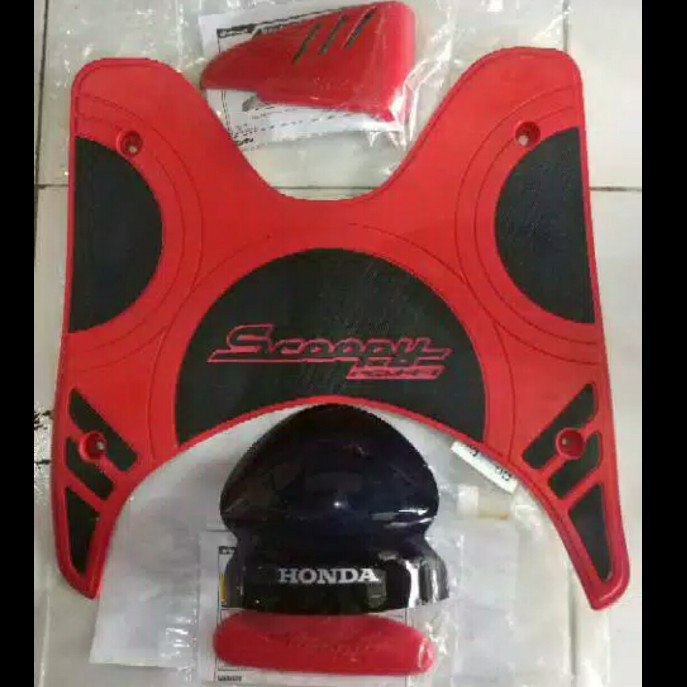 Paket Karpet + Visor + Garnish Honda Scoopy F1 Merah 2013-2014 asli ori AHM HGA