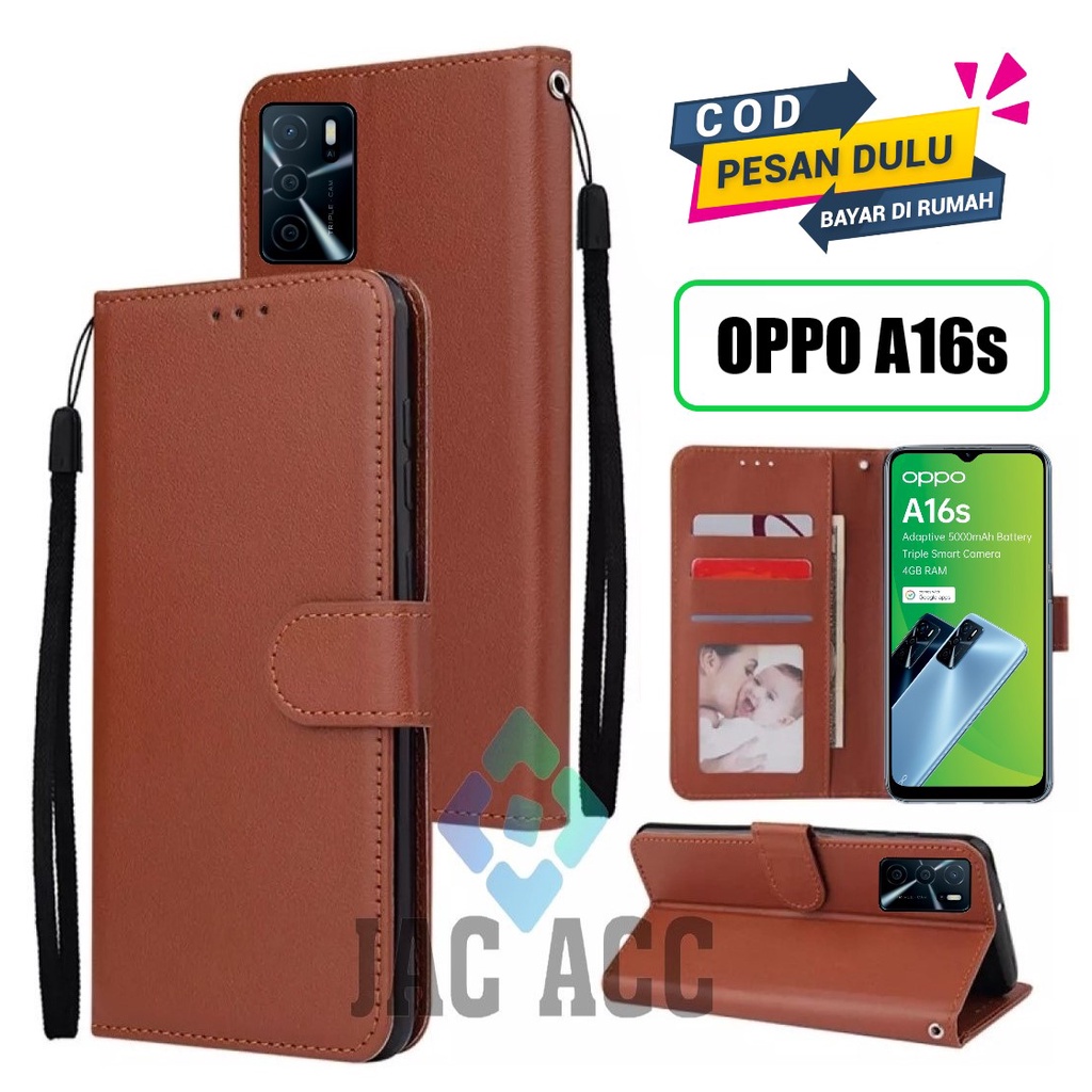 DOMPET HP UNTUK OPPO A16s NEW 2022 LEATHER FLIP CASE UNTUK OPPO A16s NEW 2022