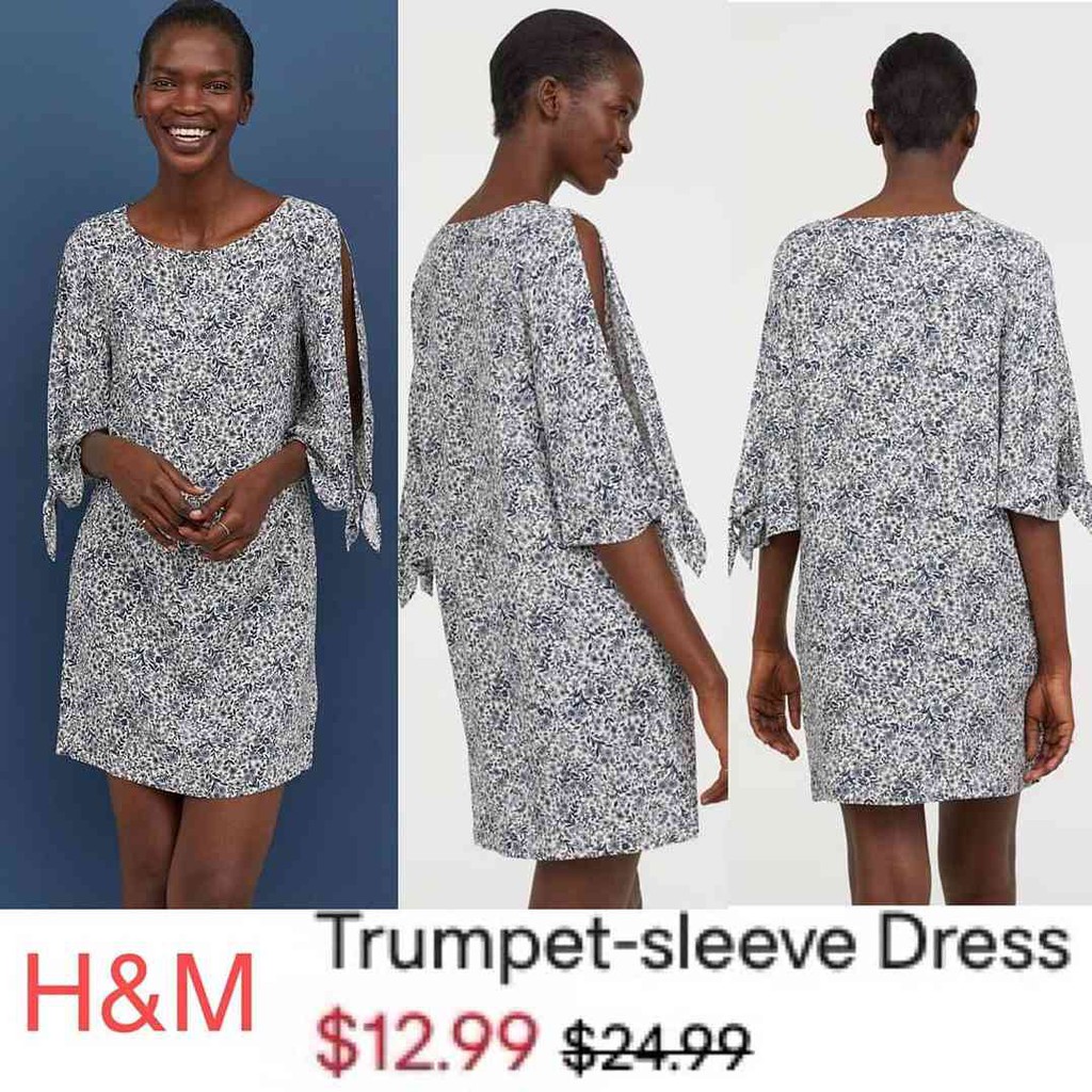 Paling Murah S054 H+m Trumpet Sleeve Dress 539XzoIOxkzNM