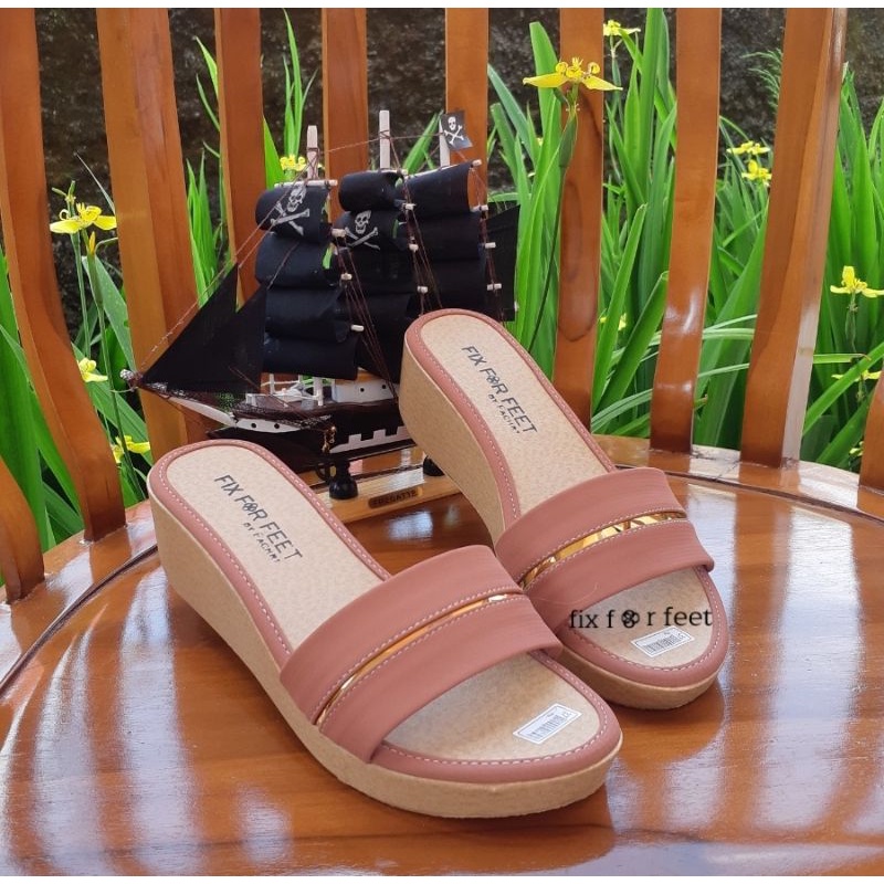 fahrie shoes sendal wedges wanita kokop list gold /wedges 5 cm terbaru fh-43
