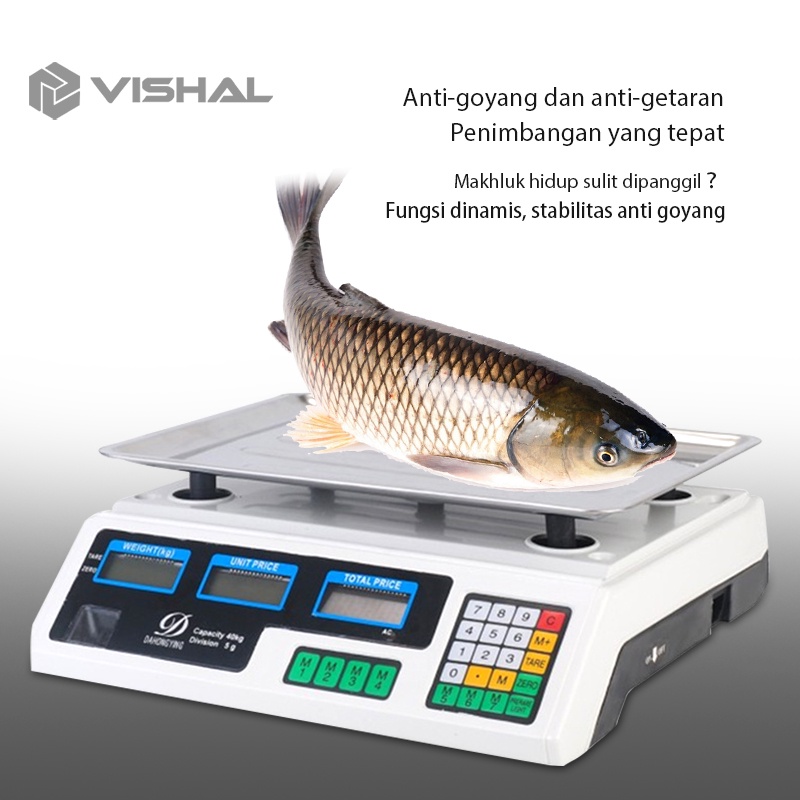 VISHAL Timbangan Buah Digital 40kg Double Display Digital Computing Scale /Timbangan Sayur/Timbangan Digital VS-6018