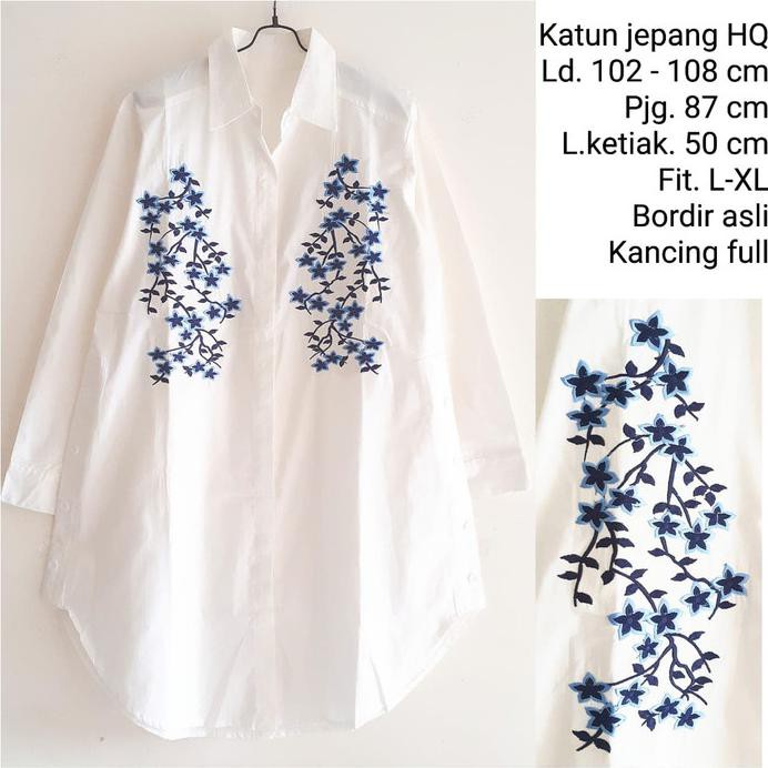 TUNIK BORDIR PUTIH KATUN JEPANG L/XL - ZENNIA