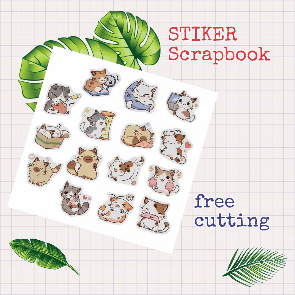 

Stiker Jurnal Scrapbook cat playing Journal Home untuk Notebook