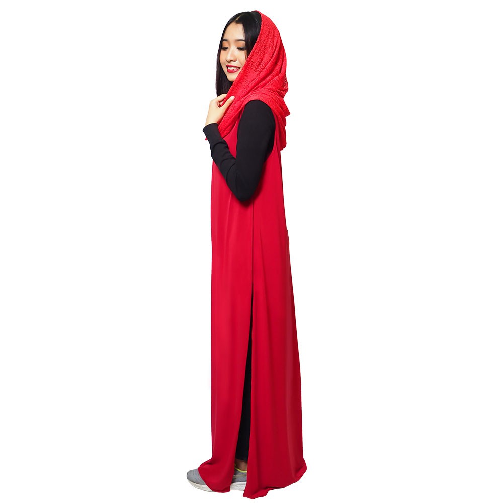 FOLVA kardigan baju muslim lebaran spandex 1131RGM merah all size