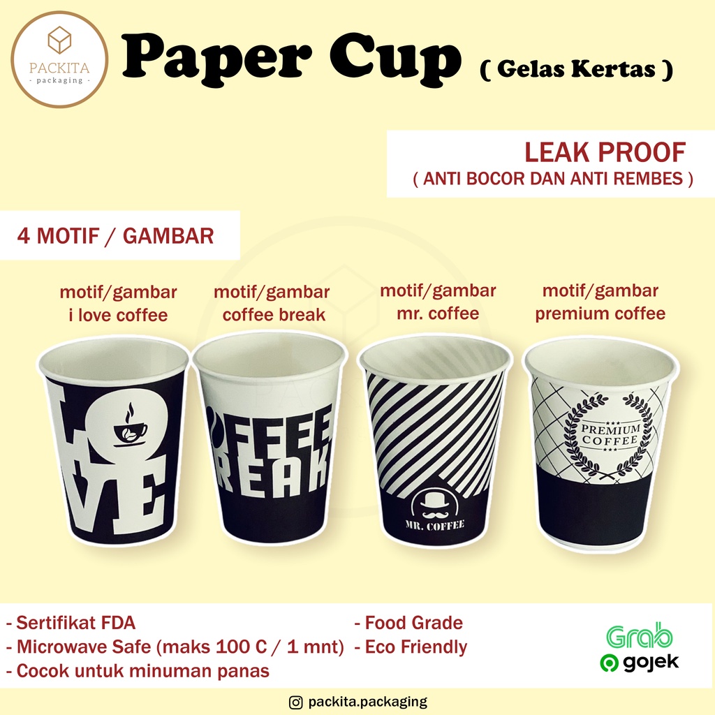 Paper Hot Cup 9 Oz Mix 4 Motif (1000pcs = 1 dus)