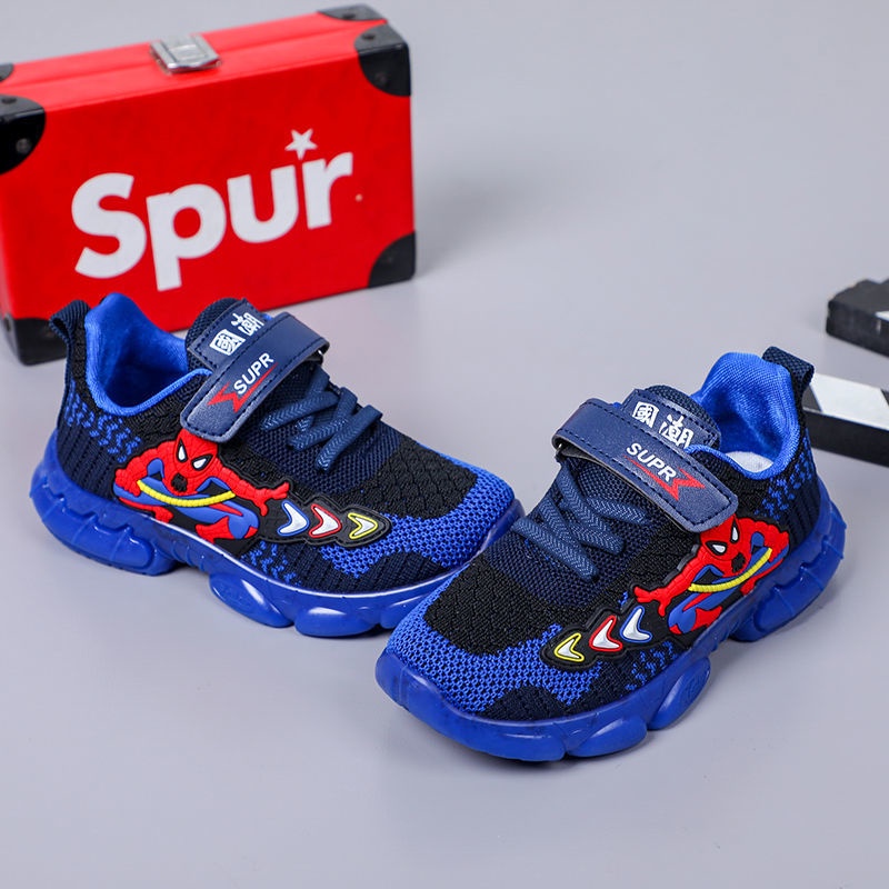 Sepatu Sneaker Anak Laki Laki - Sepatu Anak Perempuan Ultra Light Super LED Sport Import SUPR SPIDERMAN 2 Running Shoes