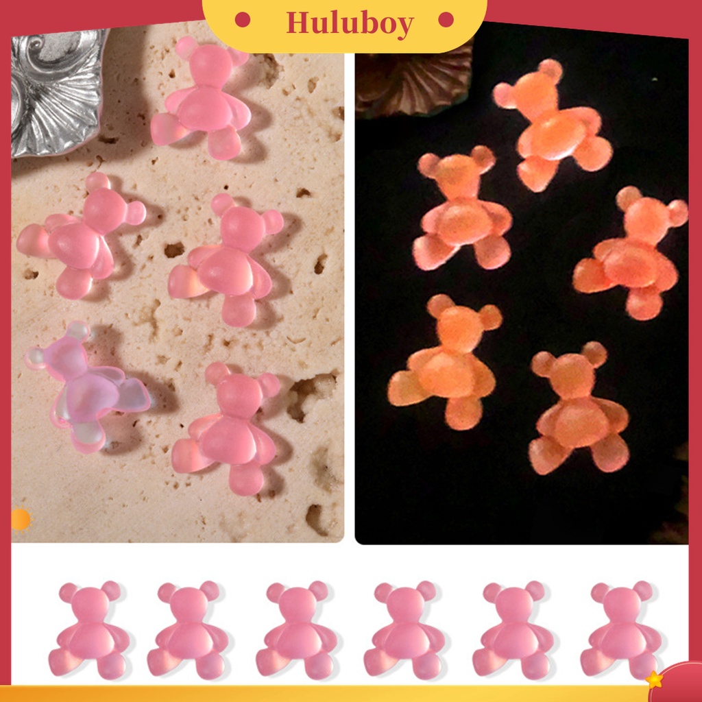 Huluboy Huluboy♡ 8pcs Dekorasi Kuku Luminous Bentuk Beruang Untuk Musim Panas