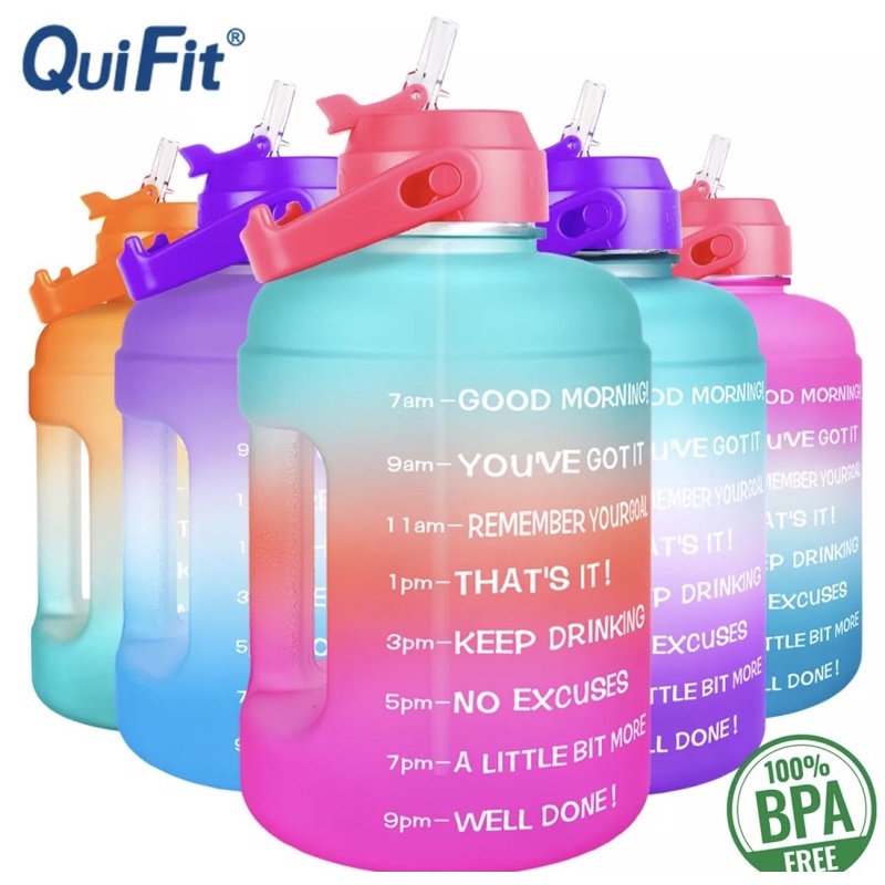 QUIFIT ORIGINAL Botol Minum Penanda waktu 3,8 Liter include straw Tutup Flip FREE SIKAT BOTOL / Tumbler waktu 3.8 L