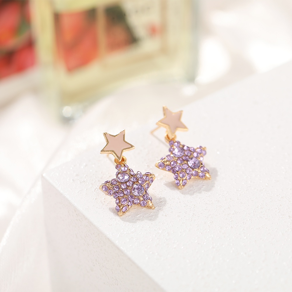 IFYOU Fashion Purple Crystal Earrings Sweet Girls Star Heart Stud Earrings Women Jewelry Accessories