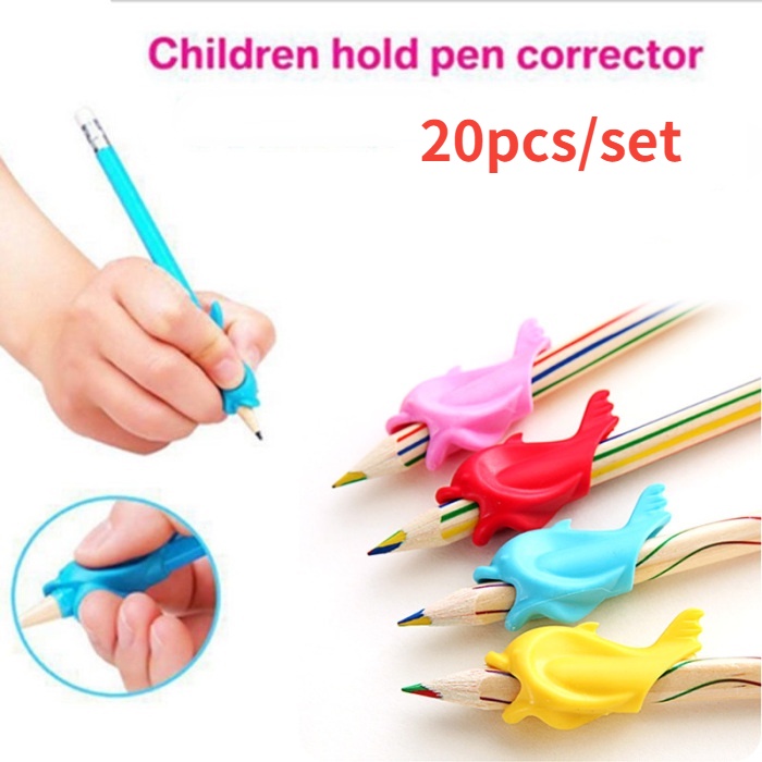 20 Pcs / set Holder Pena Pensil Bahan Silikon Bentuk Lumba-Lumba Untuk Anak Belajar Menulis